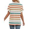 imageEXLURA Womens Summer Tops V Neck Outfits Clothes Short Dolman Sleeve Blouses 2025 Fashion ShirtsOrange Striped