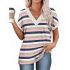 imageEXLURA Womens Summer Tops V Neck Outfits Clothes Short Dolman Sleeve Blouses 2025 Fashion ShirtsPink Striped