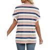 imageEXLURA Womens Summer Tops V Neck Outfits Clothes Short Dolman Sleeve Blouses 2025 Fashion ShirtsPink Striped