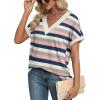imageEXLURA Womens Summer Tops V Neck Outfits Clothes Short Dolman Sleeve Blouses 2025 Fashion ShirtsPink Striped