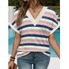 imageEXLURA Womens Summer Tops V Neck Outfits Clothes Short Dolman Sleeve Blouses 2025 Fashion ShirtsPink Striped