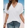 imageEXLURA Womens Summer Tops V Neck Outfits Clothes Short Dolman Sleeve Blouses 2025 Fashion ShirtsWhite
