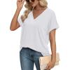 imageEXLURA Womens Summer Tops V Neck Outfits Clothes Short Dolman Sleeve Blouses 2025 Fashion ShirtsWhite