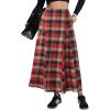imageEXLURA Womens Flannel Plaid Long Skirts High Waist A Line Flared Pleated Maxi Skirt Dress Casual Vintage Office with PocketsBrown Red Plaid