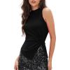 imageEXLURA Womens Summer Sleeveless High Neck Tank Tops Sexy Twist Knot Asymmetrical Hem Shirts Going Out Top 2025Black