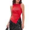 imageEXLURA Womens Summer Sleeveless High Neck Tank Tops Sexy Twist Knot Asymmetrical Hem Shirts Going Out Top 2025Red