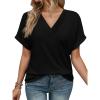 imageEXLURA Womens Summer Tops V Neck Outfits Clothes Short Dolman Sleeve Blouses 2025 Fashion ShirtsBlack