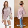 imageEXLURA Womens Summer Oversized T Shirts Beach Vacation Outfits 2025 Loose Workout Short Sleeve Tops Y2K Casual Basic TeeGrey Pink