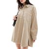 imageEXLURA Womens Corduroy Shirts Oversized Button Down Long Sleeve Jacket Shackets Loose Blouses Fall Casual Outfits