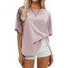 imageEXLURA Womens Summer Oversized T Shirts Beach Vacation Outfits 2025 Loose Workout Short Sleeve Tops Y2K Casual Basic TeeGrey Pink