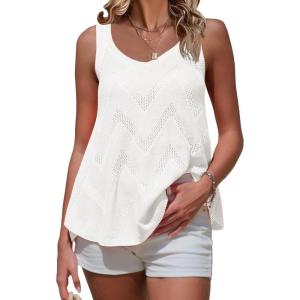 imageEXLURA Womens Summer Sleeveless Scoop Neck Knit Sweater Vest Crochet Hollow Out Tank Tops Beach Vacation 2025