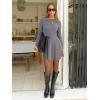 imageEXLURA Womens Fall Long Sleeve Boat Neck Casual Mini Dress Button Side Slit Cocktail Wedding Dresses Date Night Outfits 2025Grey