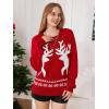 imageEXLURA Patterns Reindeer Ugly Christmas Crew Neck Long Sleeve Sweater Jumper Pullover Knitted Printed TopsElk Red
