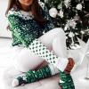 imageEXLURA Patterns Reindeer Ugly Christmas Crew Neck Long Sleeve Sweater Jumper Pullover Knitted Printed TopsGreen Print