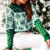 imageEXLURA Patterns Reindeer Ugly Christmas Crew Neck Long Sleeve Sweater Jumper Pullover Knitted Printed TopsGreen Snowflake