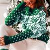 imageEXLURA Patterns Reindeer Ugly Christmas Crew Neck Long Sleeve Sweater Jumper Pullover Knitted Printed TopsGreen Snowflake