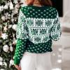 imageEXLURA Patterns Reindeer Ugly Christmas Crew Neck Long Sleeve Sweater Jumper Pullover Knitted Printed TopsGreen Snowflake