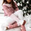 imageEXLURA Patterns Reindeer Ugly Christmas Crew Neck Long Sleeve Sweater Jumper Pullover Knitted Printed TopsPink Print