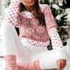 imageEXLURA Patterns Reindeer Ugly Christmas Crew Neck Long Sleeve Sweater Jumper Pullover Knitted Printed TopsPink Print