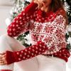 imageEXLURA Patterns Reindeer Ugly Christmas Crew Neck Long Sleeve Sweater Jumper Pullover Knitted Printed TopsRedcolor Block