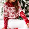 imageEXLURA Patterns Reindeer Ugly Christmas Crew Neck Long Sleeve Sweater Jumper Pullover Knitted Printed TopsRedcolor Block
