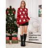 imageEXLURA Patterns Reindeer Ugly Christmas Crew Neck Long Sleeve Sweater Jumper Pullover Knitted Printed TopsTree Red