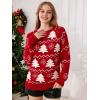 imageEXLURA Patterns Reindeer Ugly Christmas Crew Neck Long Sleeve Sweater Jumper Pullover Knitted Printed TopsTree Red