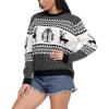 imageEXLURA Patterns Reindeer Ugly Christmas Crew Neck Long Sleeve Sweater Jumper Pullover Knitted Printed TopsWhite Black Reindeer