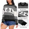 imageEXLURA Patterns Reindeer Ugly Christmas Crew Neck Long Sleeve Sweater Jumper Pullover Knitted Printed TopsWhite Black Reindeer
