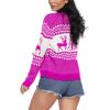 imageEXLURA Patterns Reindeer Ugly Christmas Crew Neck Long Sleeve Sweater Jumper Pullover Knitted Printed TopsWhite Magenta Reindeer