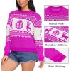 imageEXLURA Patterns Reindeer Ugly Christmas Crew Neck Long Sleeve Sweater Jumper Pullover Knitted Printed TopsWhite Magenta Reindeer