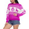 imageEXLURA Patterns Reindeer Ugly Christmas Crew Neck Long Sleeve Sweater Jumper Pullover Knitted Printed TopsWhite Magenta Reindeer