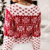 imageEXLURA Patterns Reindeer Ugly Christmas Crew Neck Long Sleeve Sweater Jumper Pullover Knitted Printed TopsWhitecolor Block