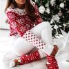 imageEXLURA Patterns Reindeer Ugly Christmas Crew Neck Long Sleeve Sweater Jumper Pullover Knitted Printed TopsWhitecolor Block