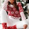 imageEXLURA Patterns Reindeer Ugly Christmas Crew Neck Long Sleeve Sweater Jumper Pullover Knitted Printed TopsWhitecolor Block