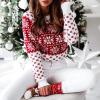 imageEXLURA Patterns Reindeer Ugly Christmas Crew Neck Long Sleeve Sweater Jumper Pullover Knitted Printed TopsWhitecolor Block
