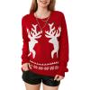 imageEXLURA Patterns Reindeer Ugly Christmas Crew Neck Long Sleeve Sweater Jumper Pullover Knitted Printed TopsElk Red