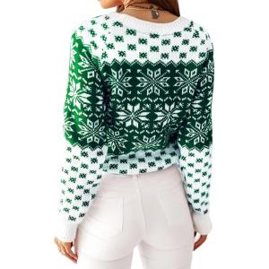 imageEXLURA Patterns Reindeer Ugly Christmas Crew Neck Long Sleeve Sweater Jumper Pullover Knitted Printed TopsGreen Print
