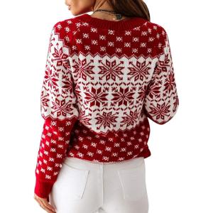 imageEXLURA Patterns Reindeer Ugly Christmas Crew Neck Long Sleeve Sweater Jumper Pullover Knitted Printed TopsRedcolor Block
