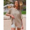 imageEXLURA Womens Summer Oversized T Shirts Beach Vacation Outfits 2025 Loose Workout Short Sleeve Tops Y2K Casual Basic TeeKhaki
