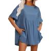 imageEXLURA Womens Short Sleeve Summer Tops Casual Loose Maternity Babydoll Peplum Tops Oversized Shirts Tunic 2025Navy Blue