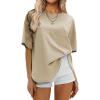 imageEXLURA Womens Summer Oversized T Shirts Beach Vacation Outfits 2025 Loose Workout Short Sleeve Tops Y2K Casual Basic TeeKhaki