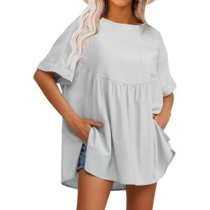 imageEXLURA Womens Short Sleeve Summer Tops Casual Loose Maternity Babydoll Peplum Tops Oversized Shirts Tunic 2025Light Grey