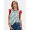 imageEXLURA Womens Summer Striped Short Tshirts Ruffle Sleeve Tops Business Casual Trendy BlousesGreen Stripe