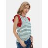 imageEXLURA Womens Summer Striped Short Tshirts Ruffle Sleeve Tops Business Casual Trendy BlousesGreen Stripe
