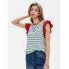imageEXLURA Womens Summer Striped Short Tshirts Ruffle Sleeve Tops Business Casual Trendy BlousesGreen Stripe