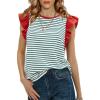 imageEXLURA Womens Summer Striped Short Tshirts Ruffle Sleeve Tops Business Casual Trendy BlousesGreen Stripe