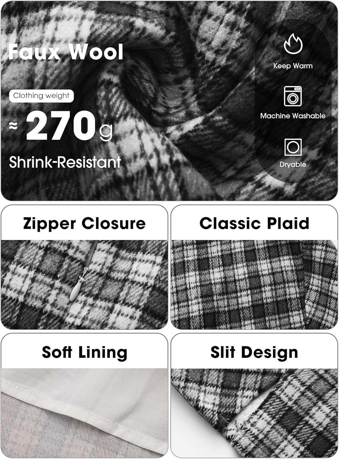 imageEXLURA Womens Fashion Faux Wool Mini Skirt High Waisted Y2K Trendy Side Slit Tweed Plaid Skirts 2025 Fall Winter Outfits Black