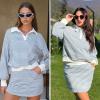 imageEXLURA Womens Two Piece Sets Airport Outfits Cotton Striped Sweatshirt Matching Skirt Skort Tennis Tracksuit Travel Set 2026Blue White