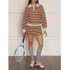 imageEXLURA Womens Two Piece Sets Airport Outfits Cotton Striped Sweatshirt Matching Skirt Skort Tennis Tracksuit Travel Set 2026Green Brown